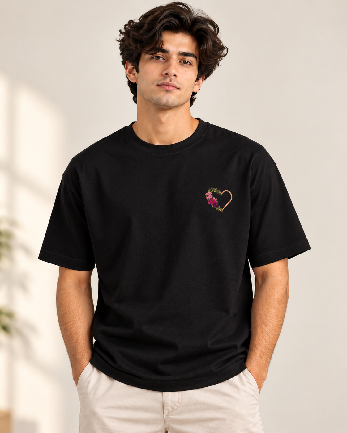 Unisex Supima Cotton Embroidery T-Shirt – Floral Heart