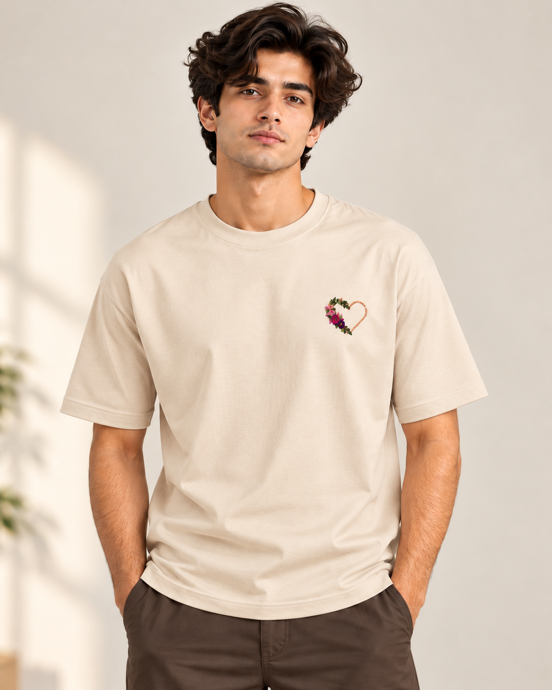 Unisex Supima Cotton Embroidery T-Shirt – Floral Heart