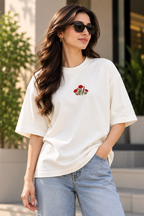 Unisex Terry Oversized T-Shirt with Floral Embroidery