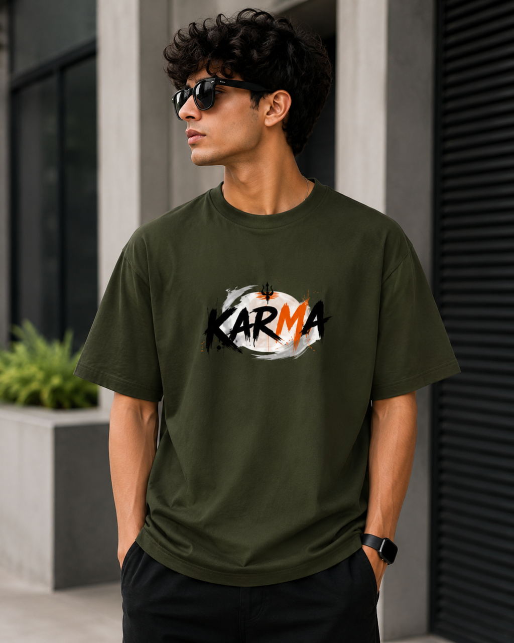 Men's Karma Typography  Oversized Classic T-Shirt