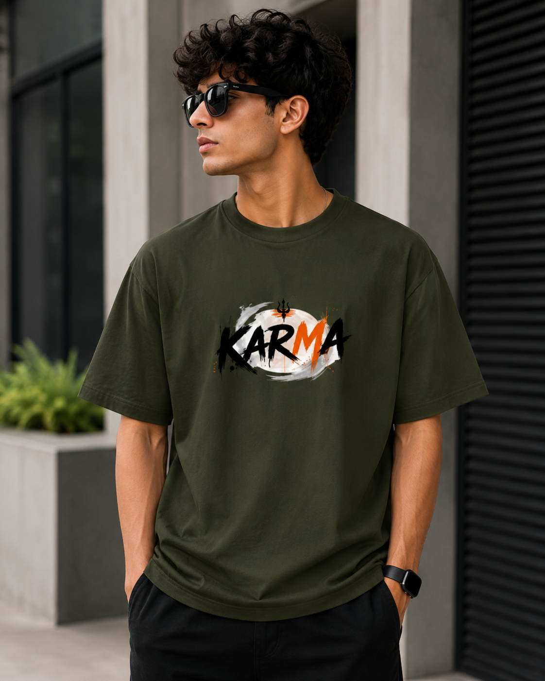 Men's Karma Typography  Oversized Classic T-Shirt